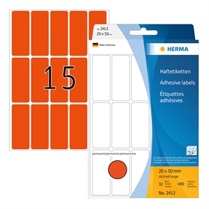 Herma 2412 multifunctionele etiketten / 20 x 50 mm / rood / 480 etiketten