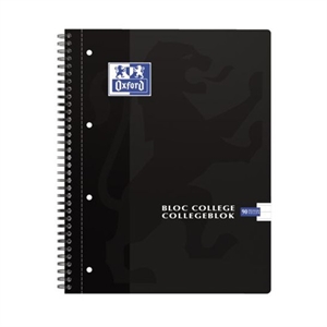 Oxford 400075531 collegeblok / A4+ / gelinieerd / zwart / 4-gaats / 90 vel / 5 stuks