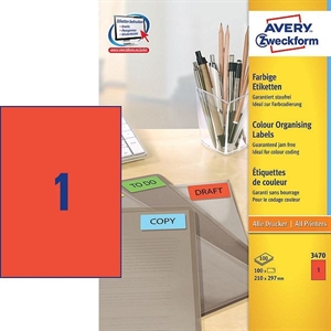 Avery Zweckform 3470 universele etiketten / rood / 210 mm x 297 mm / 100 etiketten