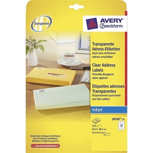 Avery Zweckform J8560-25 transparante etiketten / 63,5 mm x 38,1 mm / 525 etiketten