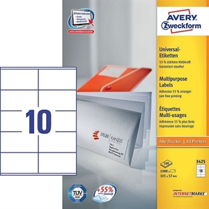 Avery Zweckform 3425 universele etiketten / wit / zelfklevend / 105 mm x 57 mm / 1000 etiketten