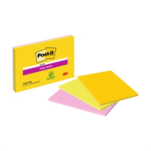 3M Post-It super sticky / 101 x 152 mm / assorti / 3 x 45 vel