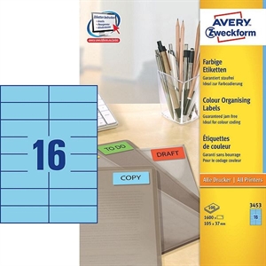 Avery Zweckform 3453 universele etiketten / blauw / 105 mm x 37 mm / 1600 etiketten