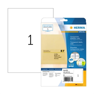 Herma 4375 matte etiketten / A4 / 210 x 297 mm / transparant / 25 etiketten