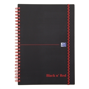 Oxford Black ’N Red spiraal blok / A5 / kunststof / geruit / met elastieksluiting / 70 vel