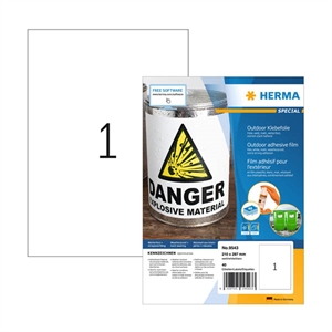 Herma Outdoor 9543 weervaste folie etiketten / A4 / 210 x 297 mm / wit / 40 etiketten