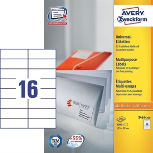 Avery Zweckform 3484-200 universele etiketten / wit / zelfklevend / 105 mm x 37 mm / 3200 etiketten
