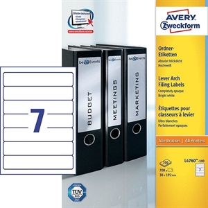 Avery Zweckform L4760-100 printbare rugetiketten / wit / zelfklevend / smal / 38 mm x 192 mm / 700 etiketten