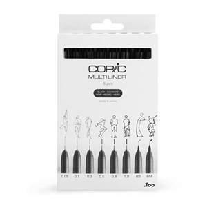 Copic Multiliner finelinerset / zwart / 0,05 mm – BM / 8 stuks