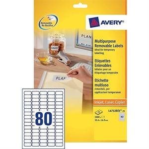 Avery Zweckform L4732-25 universele etiketten / wit / zelfklevend / 35,6 mm x 16,9 mm / 2000 etiketten