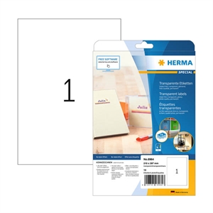 Herma 8964 inkjet folie etiketten / A4 / 210 x 297 mm / transparant / 10 etiketten