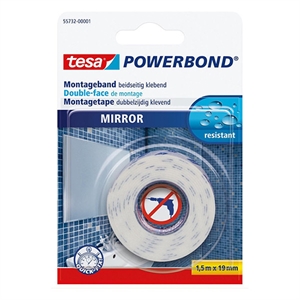 Tesa 55732-00001-02 Powerbond montagetape voor spiegels / dubbelzijdig / wit / 19 mm x 1,5 m