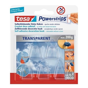 Tesa 58900-13 zelfklevende haken / zelfklevend / transparant / tot 200 gram (per stuk) / 5 stuks