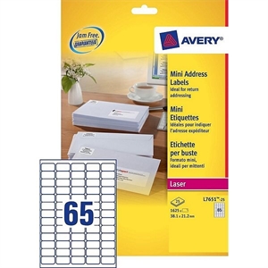 Avery Zweckform L7651-25 adresetiketten / quickpeel / 38,1 mm x 21,2 mm / 1625 etiketten