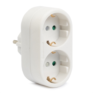 Nedis geaarde verloopstekker / 2 stopcontacten / Wit