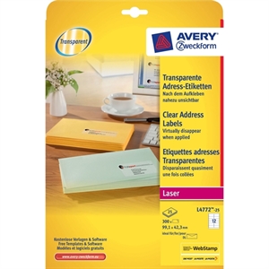 Avery Zweckform L4772-25 transparante etiketten / 99,1 mm x 42,3 mm / 300 etiketten