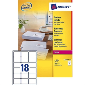 Avery Zweckform L7161-100 adresetiketten / quickpeel / 63,5 mm x 46,6 mm / 1800 etiketten