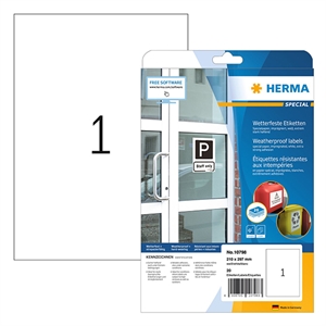Herma 10798 geïmpregneerde etiketten / weerbestendig / A4 / 210 x 297 mm / 20 etiketten