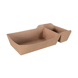 Kartonnen snackbakje met sausvakje / bruin / 150 x 70 x 35 mm / 100 stuks