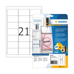 Herma 8017 transparante etiketten / A4 / 63,5 x 38,1 mm / glashelder / 525 etiketten