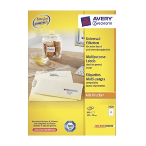 Avery Zweckform 3426 universele etiketten / wit / zelfklevend / 105 mm x 70 mm / 800 etiketten