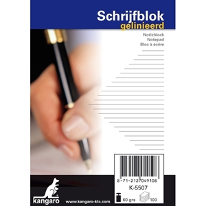 Kangaro schrijfblok K-5507 / A7 / gelinieerd / 60gr. / 100 vel