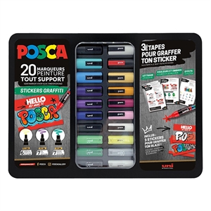 POSCA PC-1MC/PC-3M/PC-5M Stickers Graffiti vermarkerset / 0,7 – 2,5 mm / 20 stuks