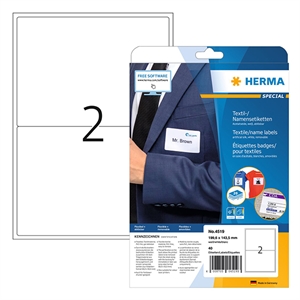 Herma 4519 naambadge/textiel etiketten / A4 / 199,6 x 143,4 mm / wit / 40 etiketten