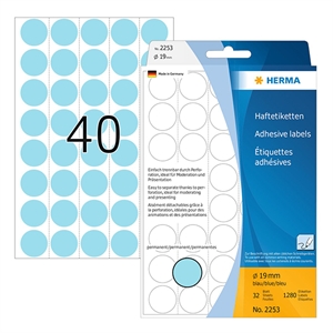 Herma 2253 multifunctionele etiketten / 19 mm / blauw / 1280 etiketten