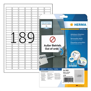 Herma 10001 verwijderbare etiketten / A4 / 25,4 x 10 mm / wit / 4725 etiketten