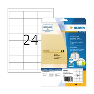 Herma 4681 matte etiketten | A4 | 66 x 33,8 mm | transparant | 600 etiketten