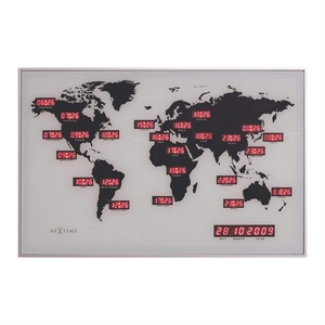 NeXtime NE-2897 World Time Digit wandklok / glas/aluminium / 55 x 36 cm