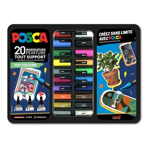 POSCA PC-1MC/PC-3M/PC-5M Pop Colours verfmarkerset / 0,7 – 2,5 mm / 20 stuks