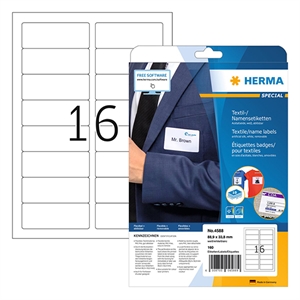 Herma 4588 naambadge/textiel etiketten / A4 / 88,9 x 33,8 / wit / 160 etiketten