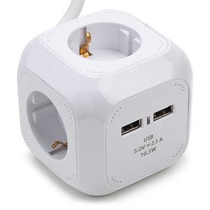 Nedis stekkerblok / 4 stopcontacten / 2 USB-poorten / wit / 1.5 meter