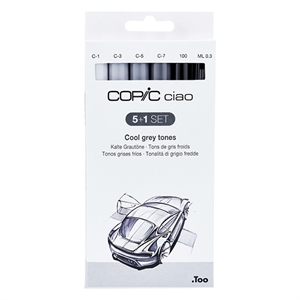 Copic Ciao markerset / Cool Grey Tones / penseel / beitel / 6 stuks