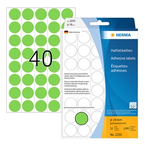 Herma 2255 multifunctionele etiketten / 19 mm / groen / 1280 etiketten