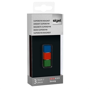 Sigel glasmagneet / SuperDym / standaard kleuren / kubus / 11 x 11 x 11x mm / 3 stuks