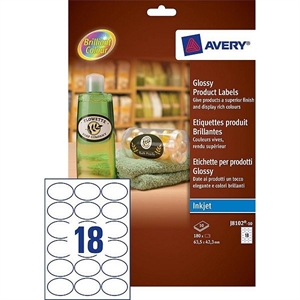 Avery Zweckform J8102-10 productetiketten / glanzend / ovaal / wit / 63,5 mm x 42,3 mm / 180 etiketten