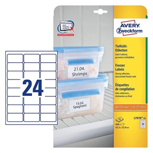 Avery Zweckform L7970-25 diepvriesetiketten / 63,5 mm x 33,9 mm / 600 etiketten