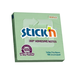 Stick'n memoblok / 360 graden lijmrand / 76 x 76 mm / groen / 100 vel