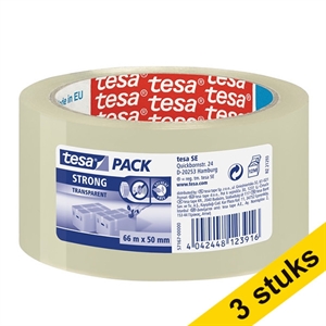 Tesa Pack Strong verpakkingstape | transparant | 50 mm x 66 m | 3 rollen