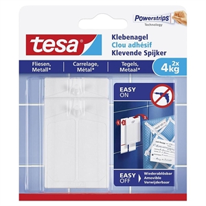 Tesa 77766-00000-00 klevende spijker / tegels en metaal / wit / 4 kg (per stuk) / 2 stuks