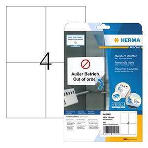 Herma 5082 verwijderbare etiketten / A4 / 105 x 148 mm / wit / 100 etiketten
