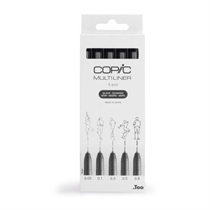 Copic Multiliner finelinerset / zwart / 0,05 - 0,8 mm / 5 stuks