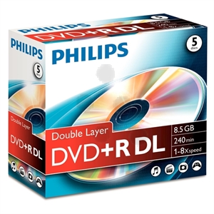 Philips DVD+R / double layer / jewel case / 5 stuks