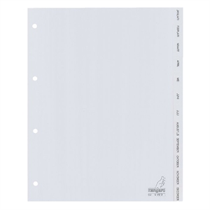 Kangaro plastic indexen / A4 / grijs / plastic / 12 tabs / 12-gaats / 120 micron