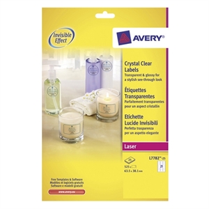 Avery Zweckform L7782-25 crystal clear etiketten / 63,5 mm x 38,1 mm / 525 etiketten