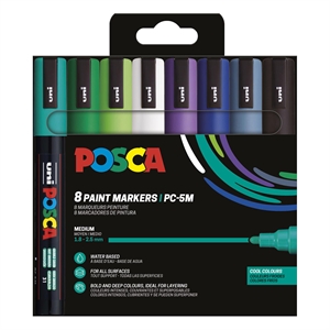Posca PC-5M vefmarkerset koude kleuren / 1,8 - 2,5 mm / rond / 8 stuks