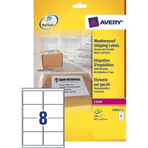Avery Zweckform L7993-25 verzendetiketten / wit / ultra sterk / zelfklevend / 99,1 mm x 67,7 mm / 200 etiketten